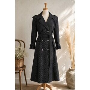 Vintage 80s Polka Dot Trench Coat Belted Made in Canada Le Amiche Size 8